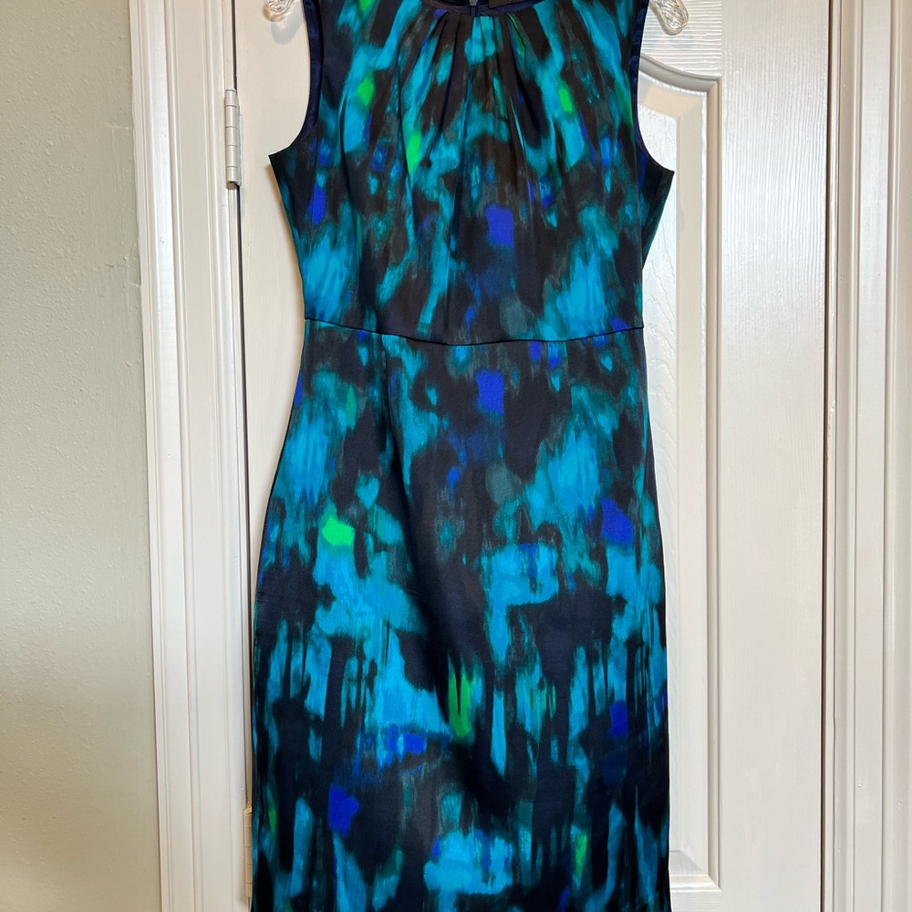 Tahari Black and Blue Patterned Midi Dress